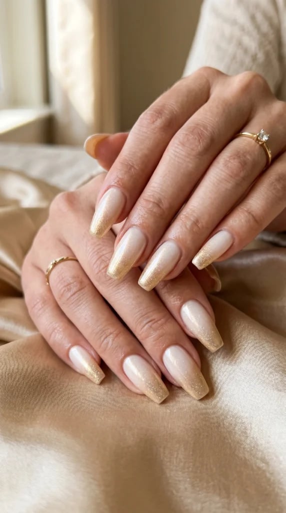 Champagne Gold Glitter Ombre Coffin Nails — Champagne Nails