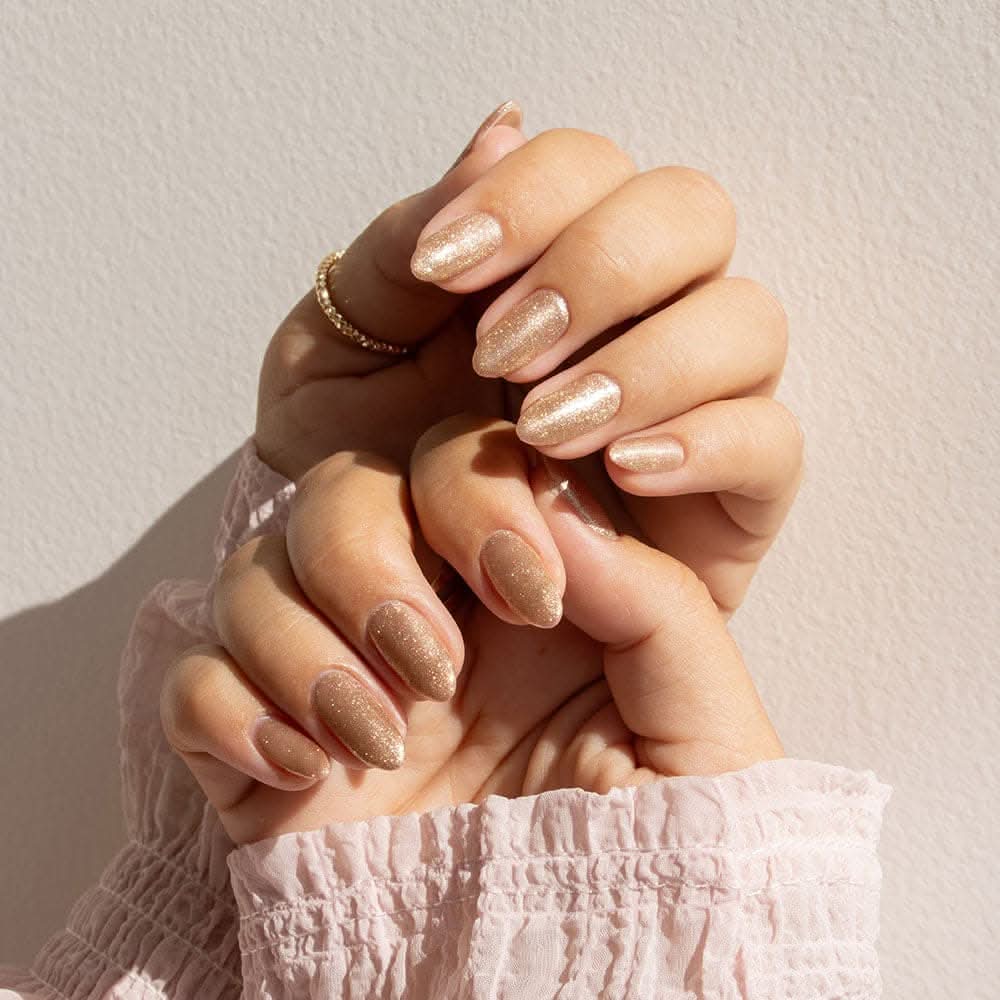 Metallic Champagne Glitter Oval Nails — Champagne Nails
