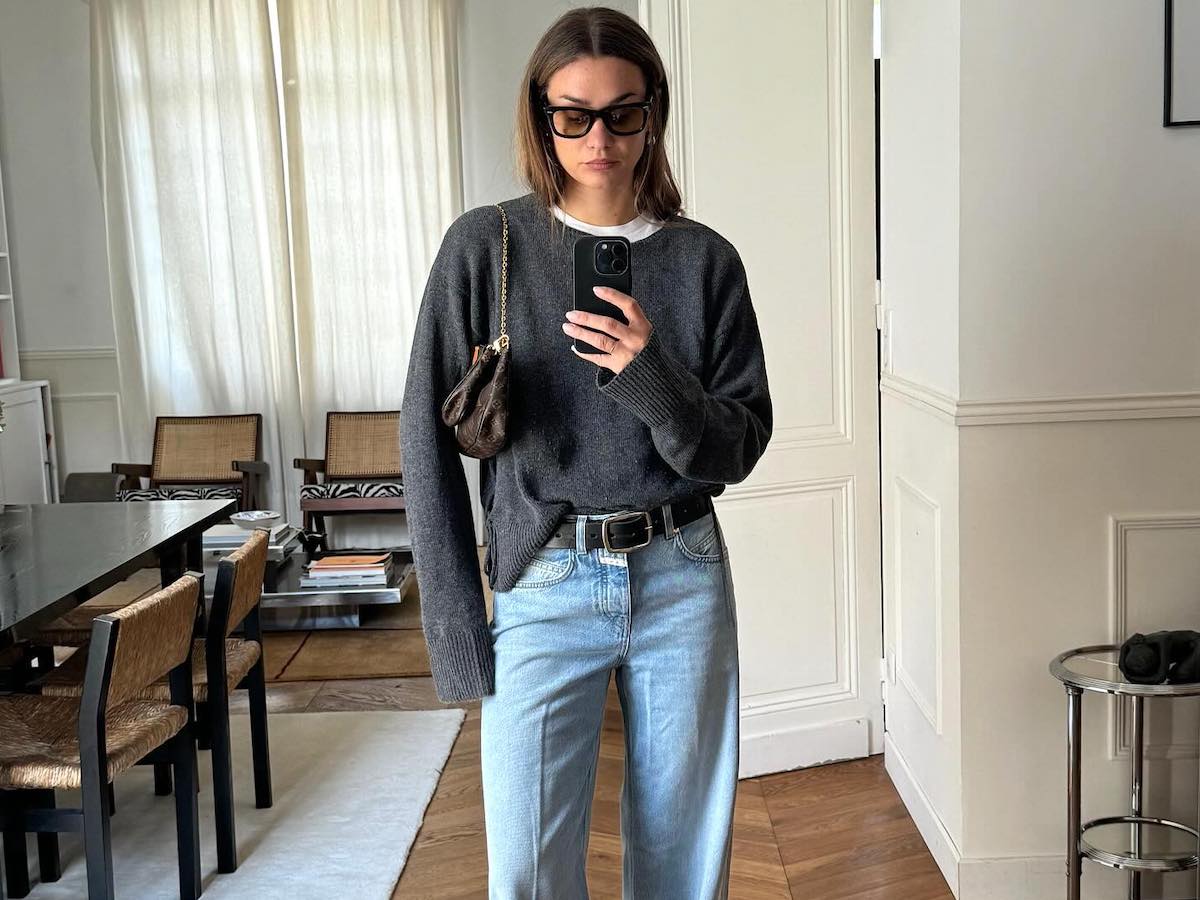 Charcoal Gray Sweater with Belt and Loafers — Chic Grey Sweater Outfit
