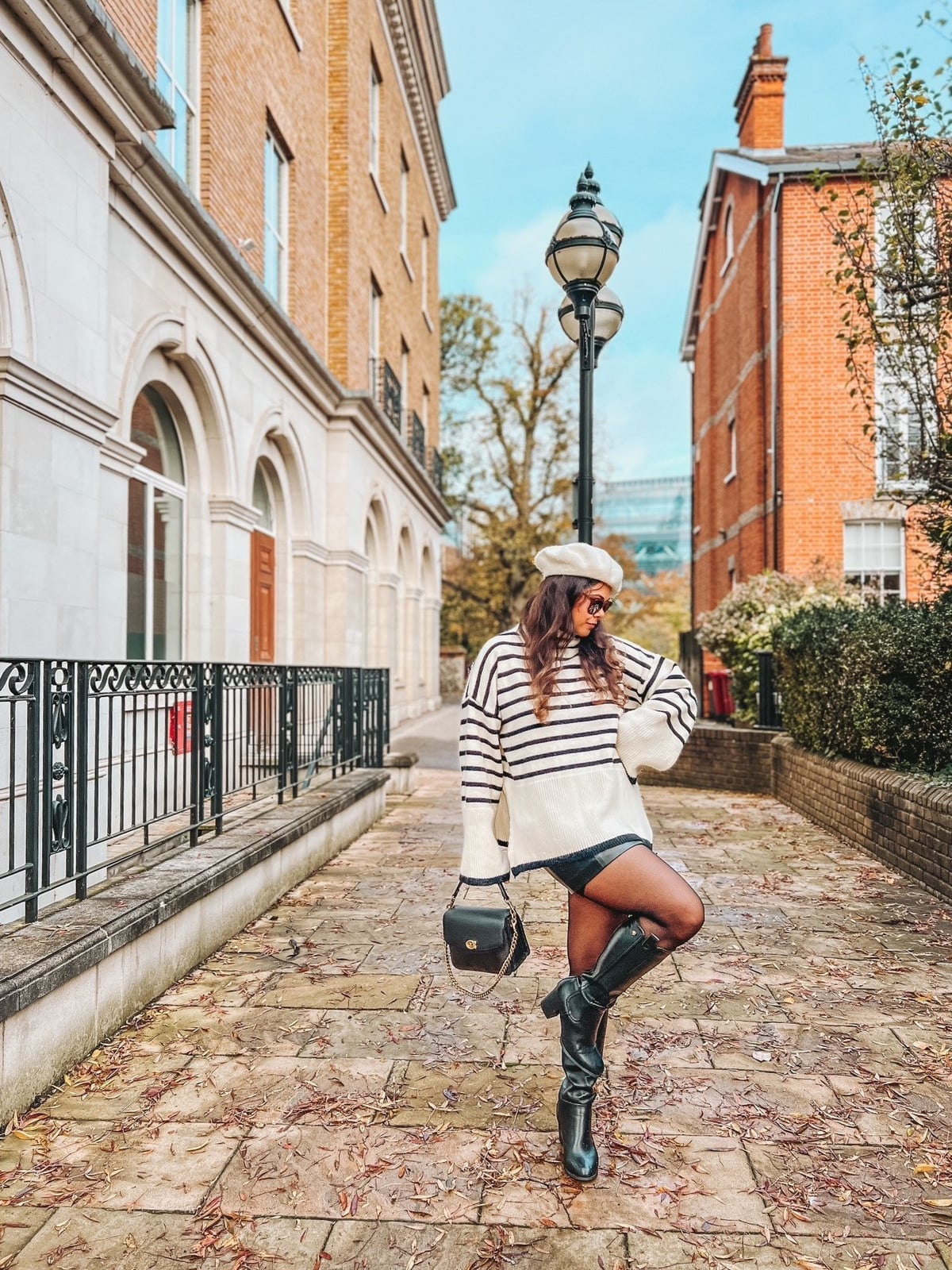 Striped Sweater Leather Shorts — Chic Style
