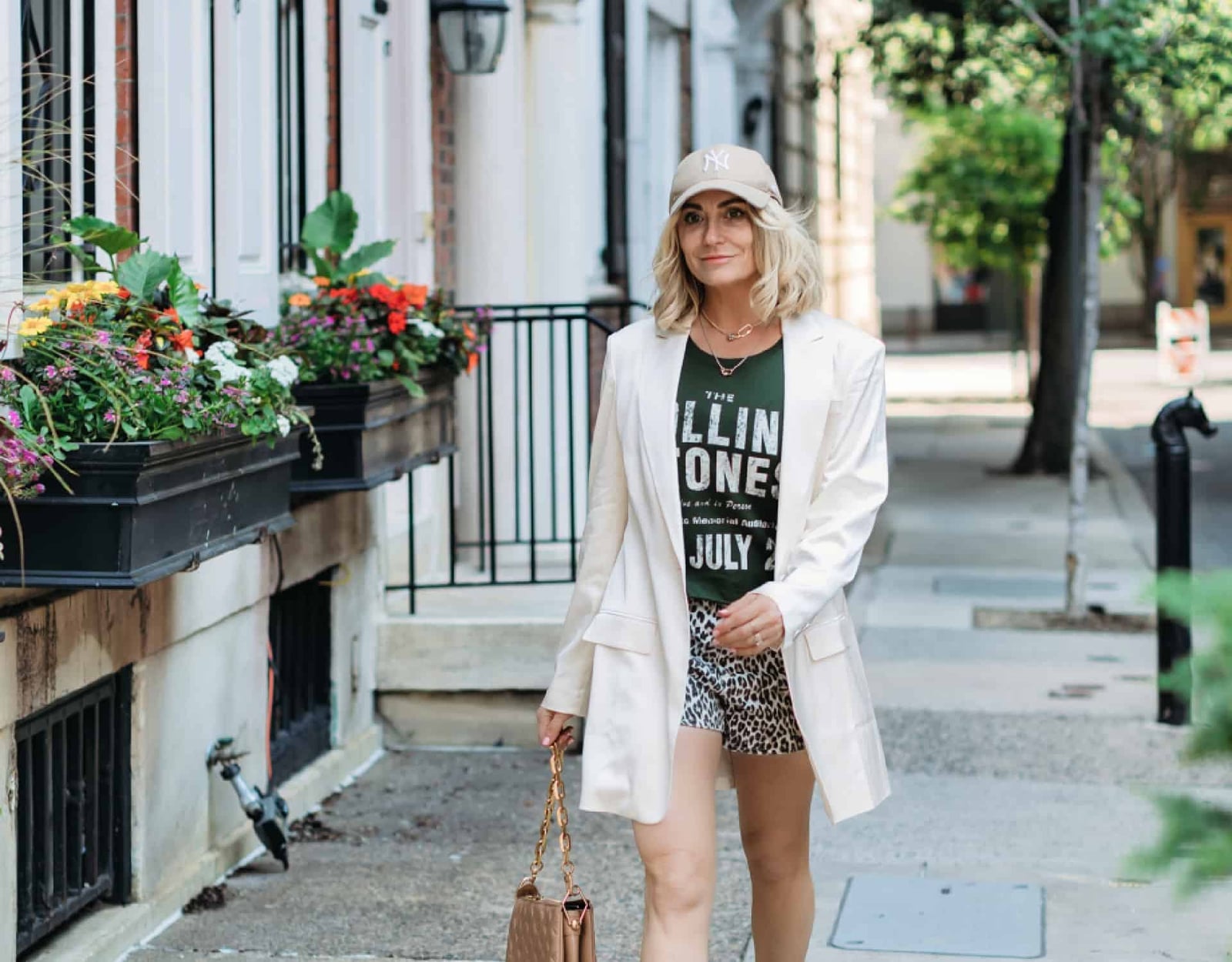 White Blazer Leopard Shorts — Chic Style