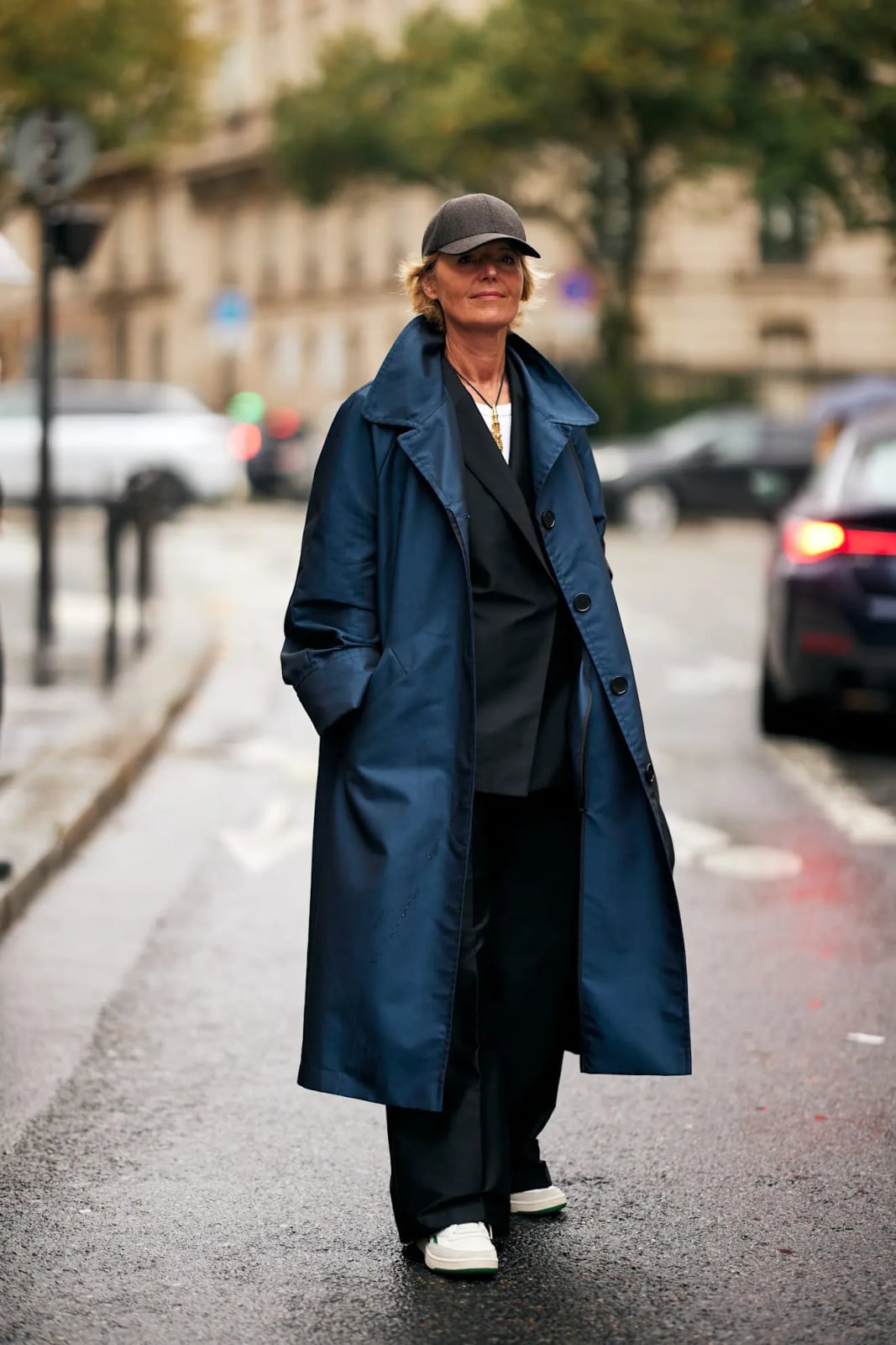 Navy Trench Black Blazer White Tee — Chic Style