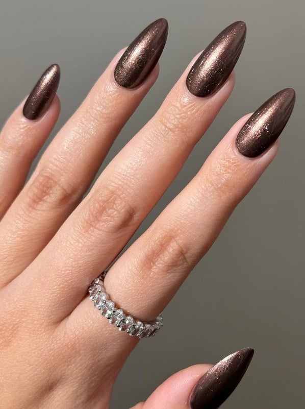 Medium Almond Deep Brown Subtle Shimmer, Everyday Version — Chocolate Nails