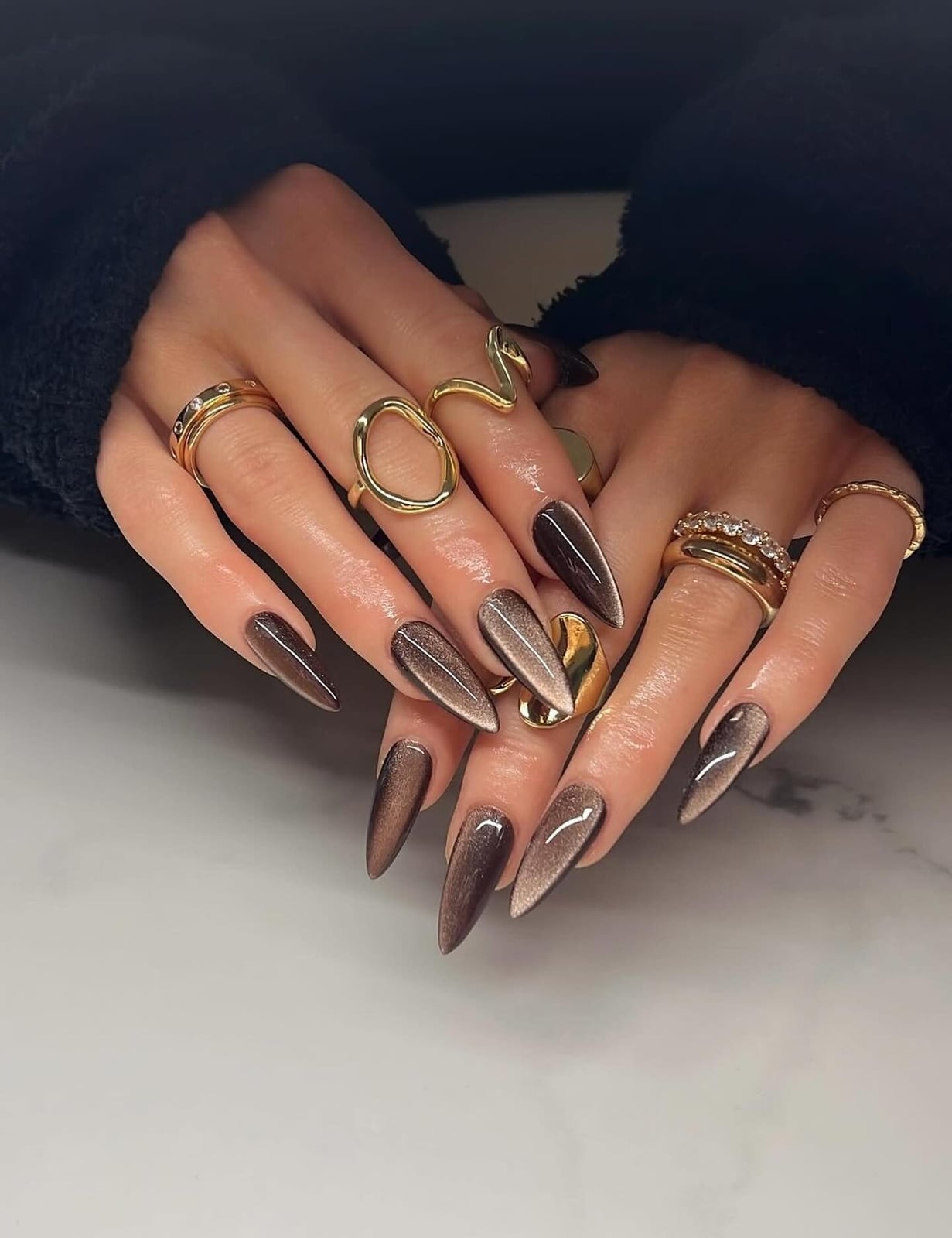 Medium Almond Mixed Fall Art Nails — Chocolate Nails