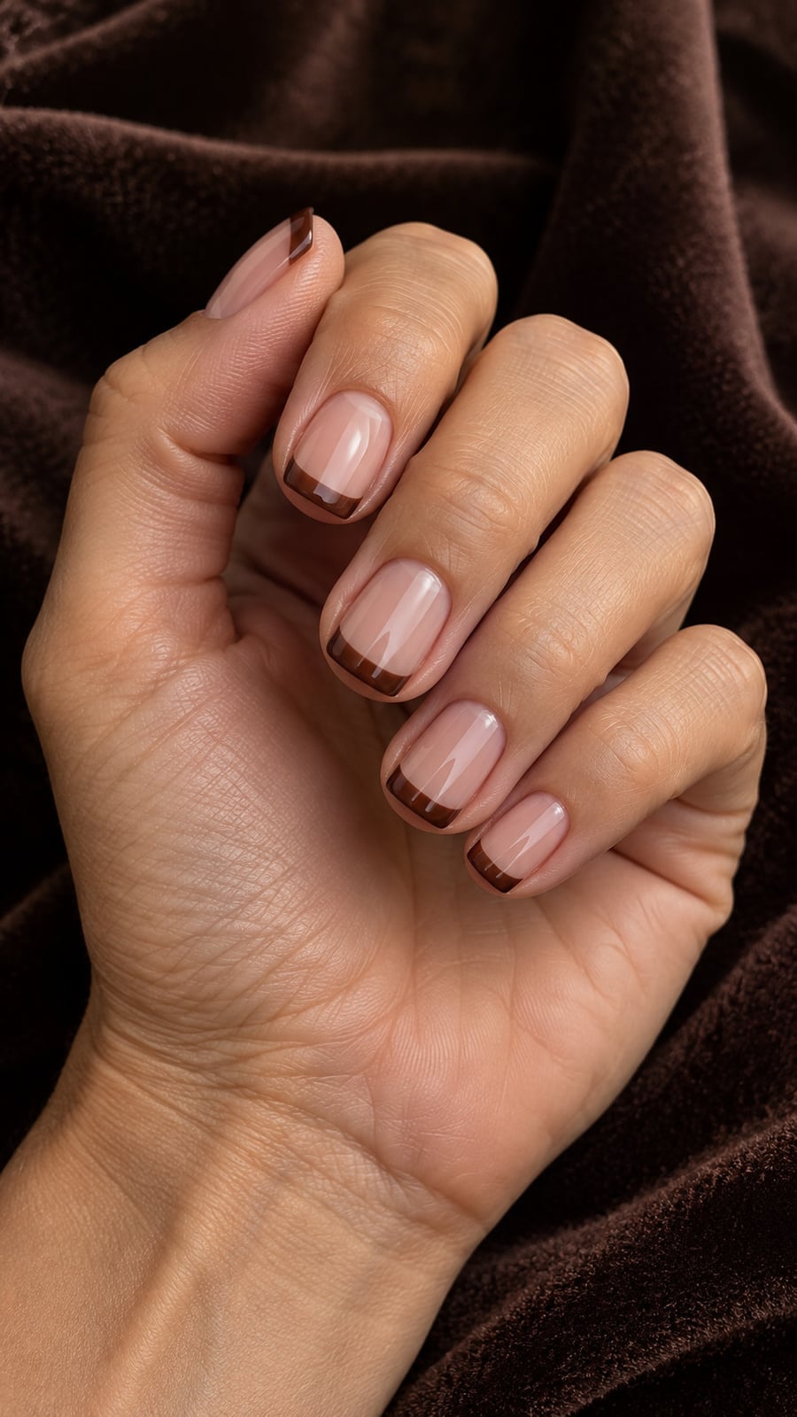 Short Square Chocolate Tip French Manicure — Chocolate Nails