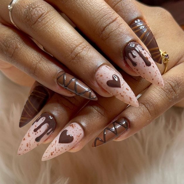 Long Stiletto Playful Chocolate Theme — Chocolate Nails