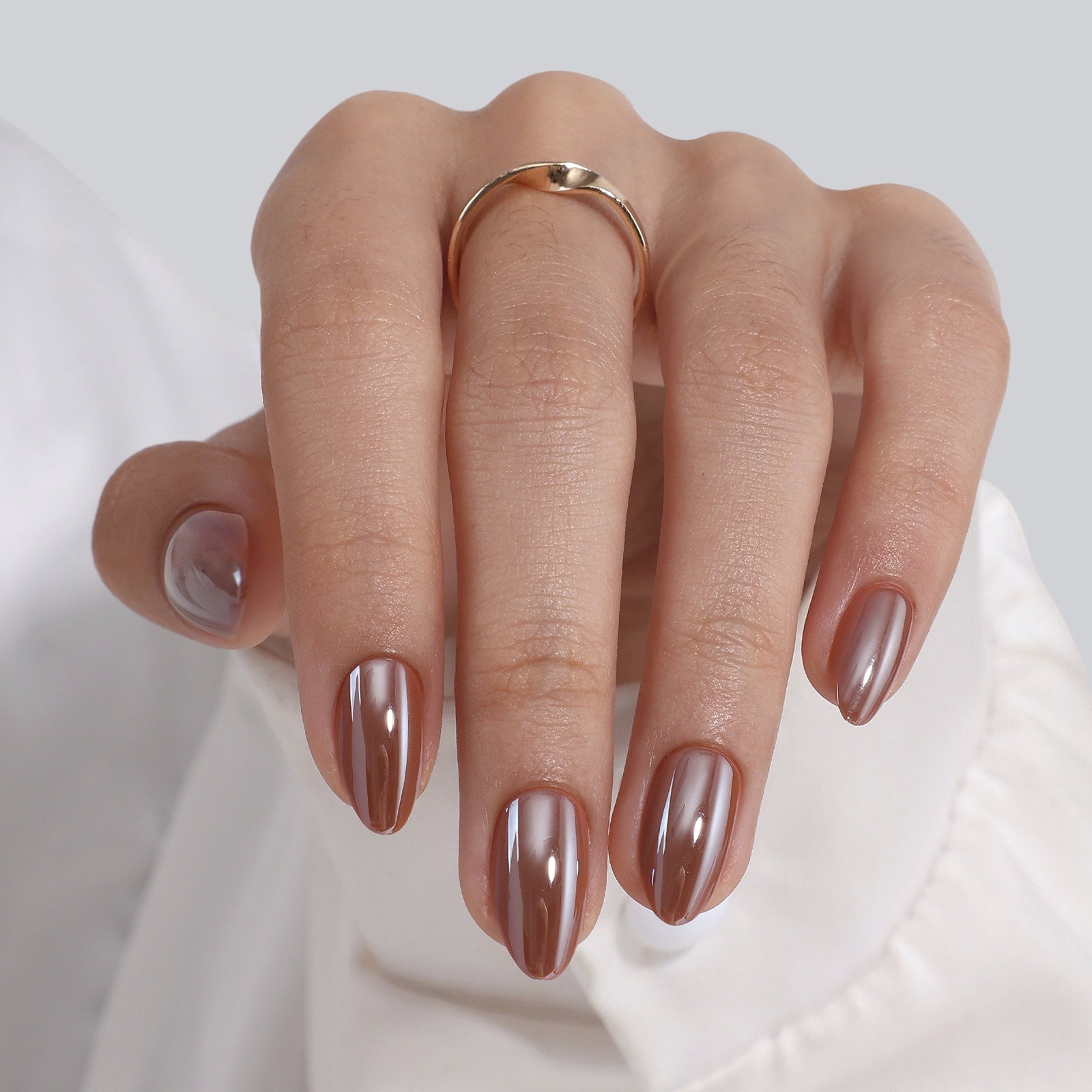 Medium Almond Rich Brown Glossy Nails — Chocolate Nails