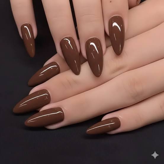 Both Hands Medium Brown Glossy — Chocolate Nails