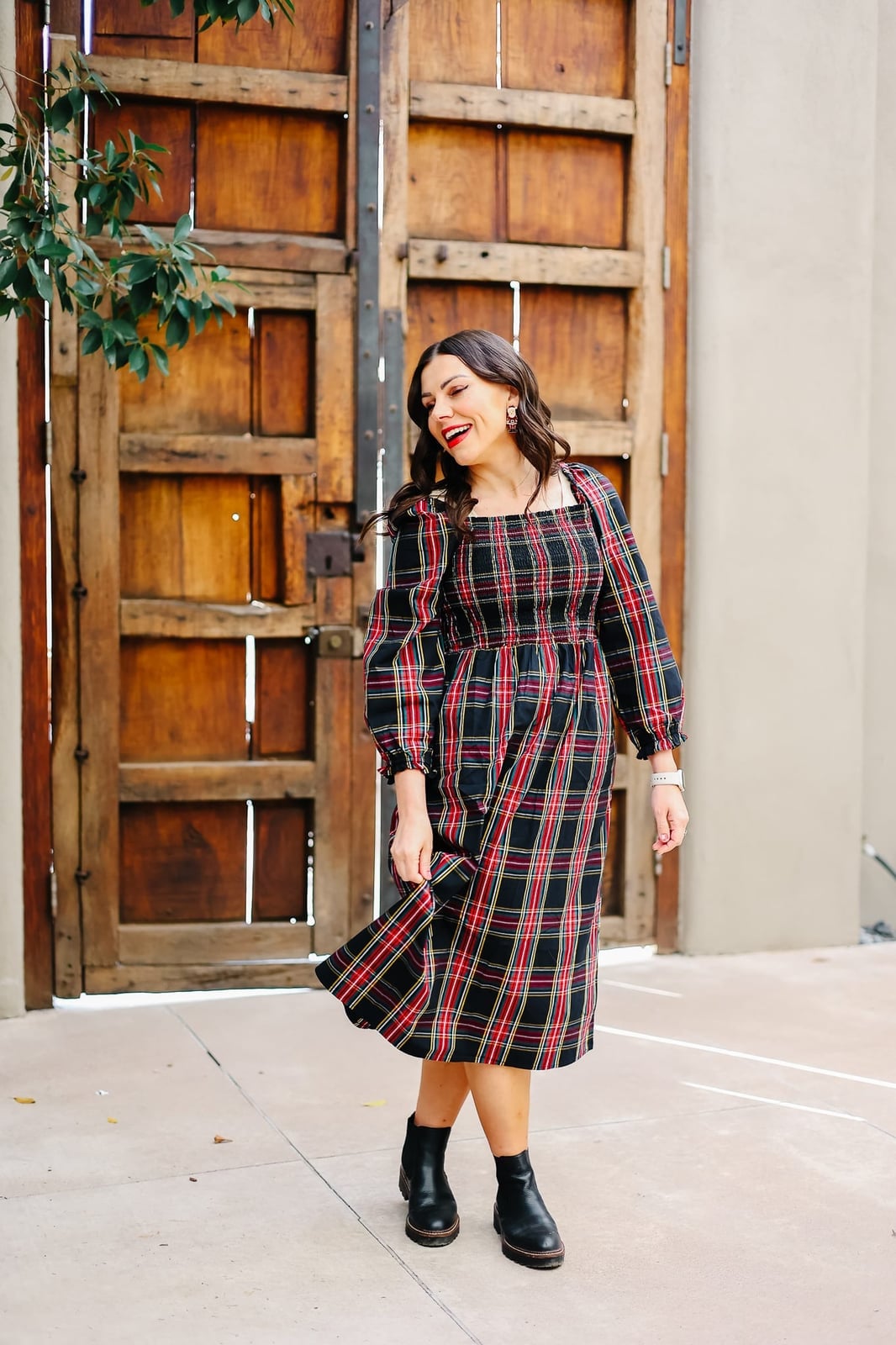 Plaid Smocked Waist Midi Dress Plaid Smocked Waist Midi Dress — Church Dresses