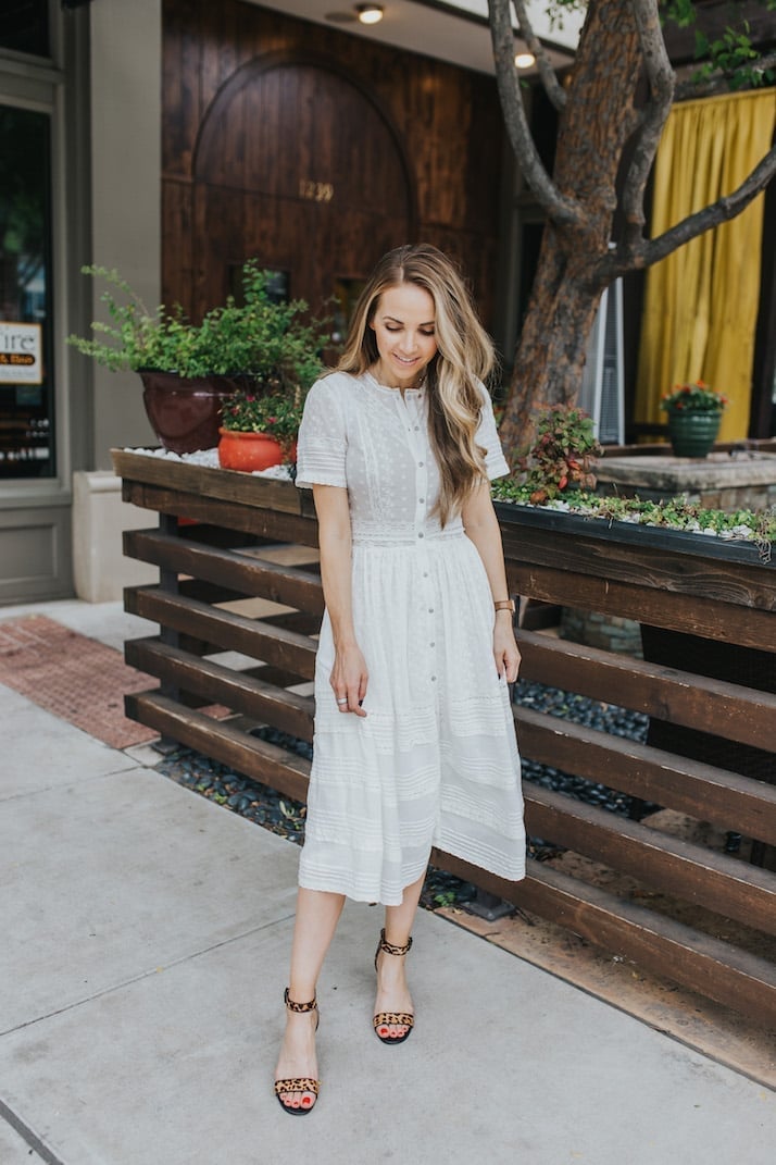 White Textured Button-Front Midi Dress White Textured Button-Front Midi Dress — Church Dresses