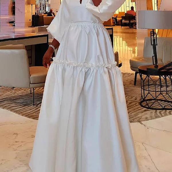 White Maxi Dress with Voluminous Skirt White Maxi Dress with Voluminous Skirt — Church Dresses