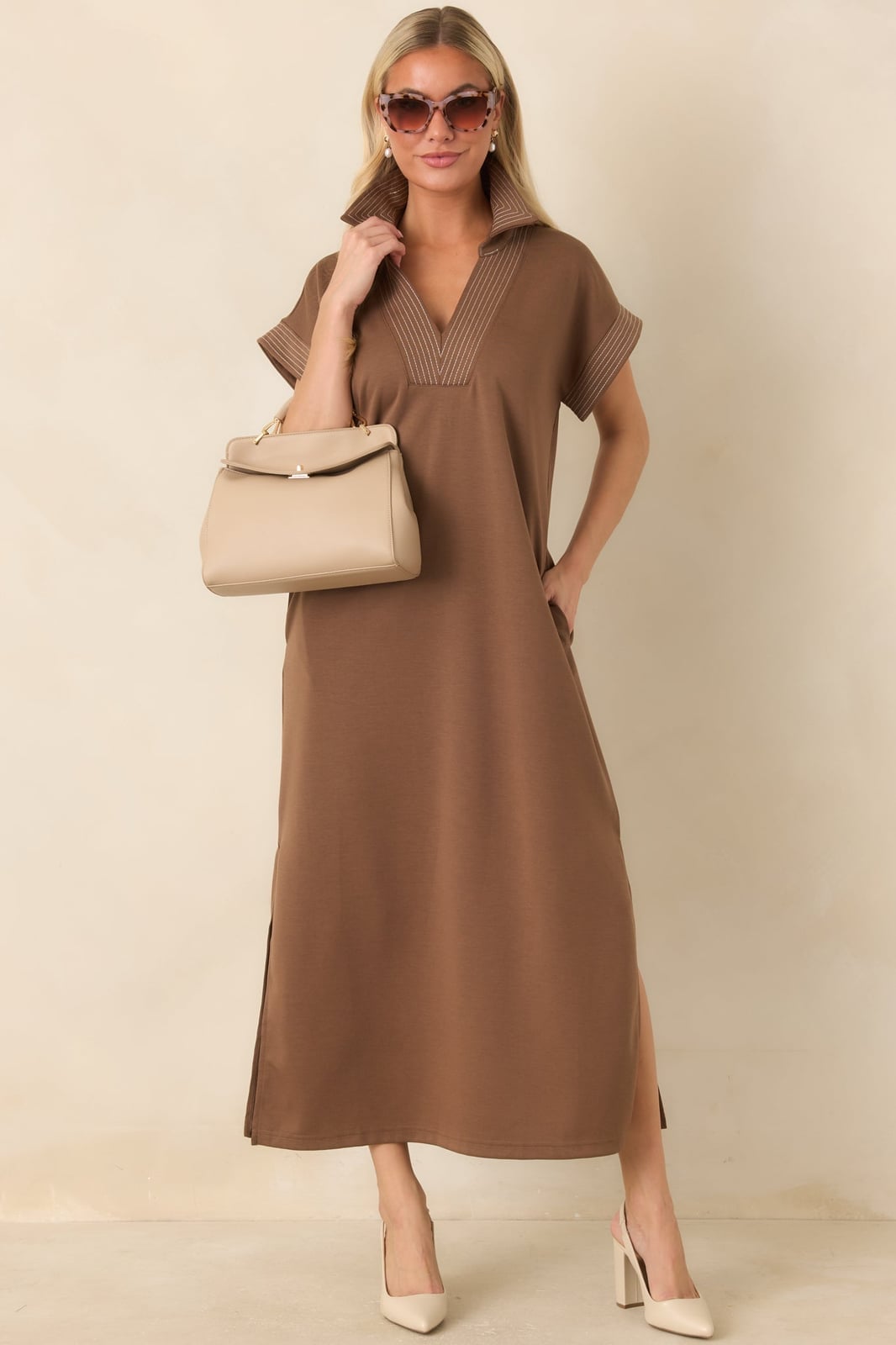 Brown Relaxed Fit Midi Dress Brown Relaxed Fit Midi Dress — Church Dresses
