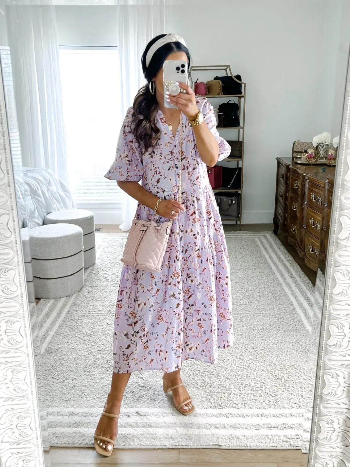Lavender Floral Tiered Midi Dress Lavender Floral Tiered Midi Dress — Church Dresses