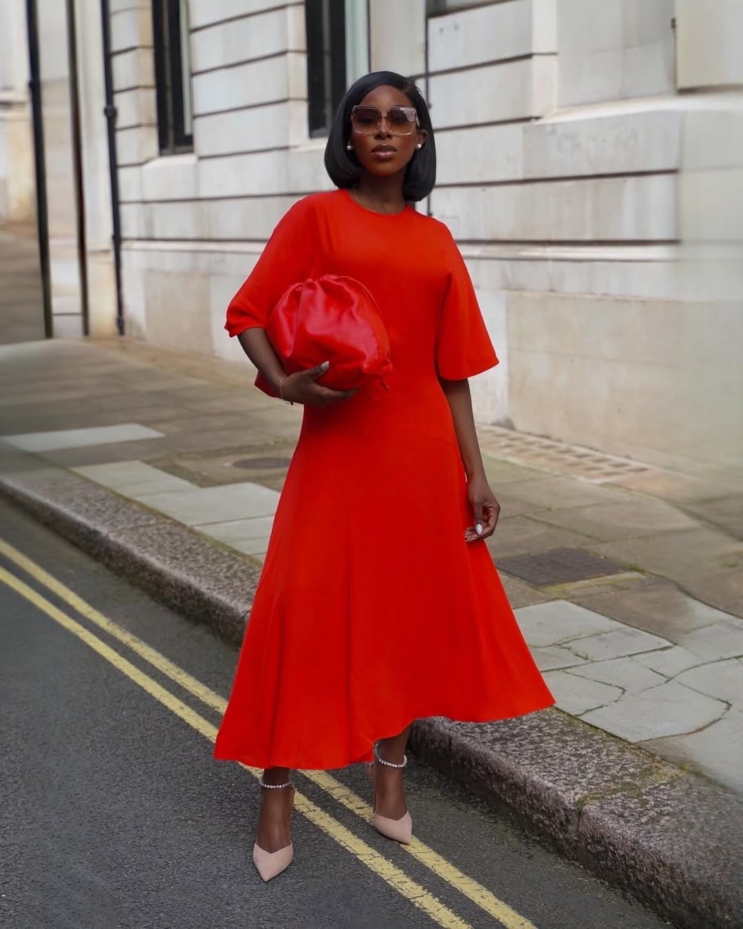 Vibrant Orange A-Line Midi Dress Vibrant Orange A-Line Midi Dress — Church Dresses