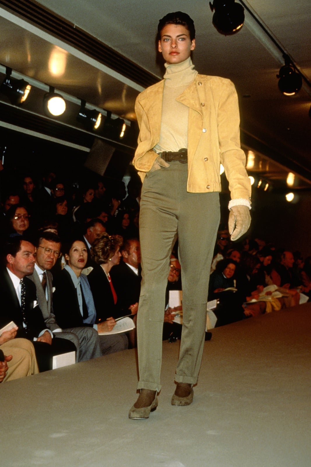Yellow Suede-Like Jacket With Olive Trousers — Classy 80s Style