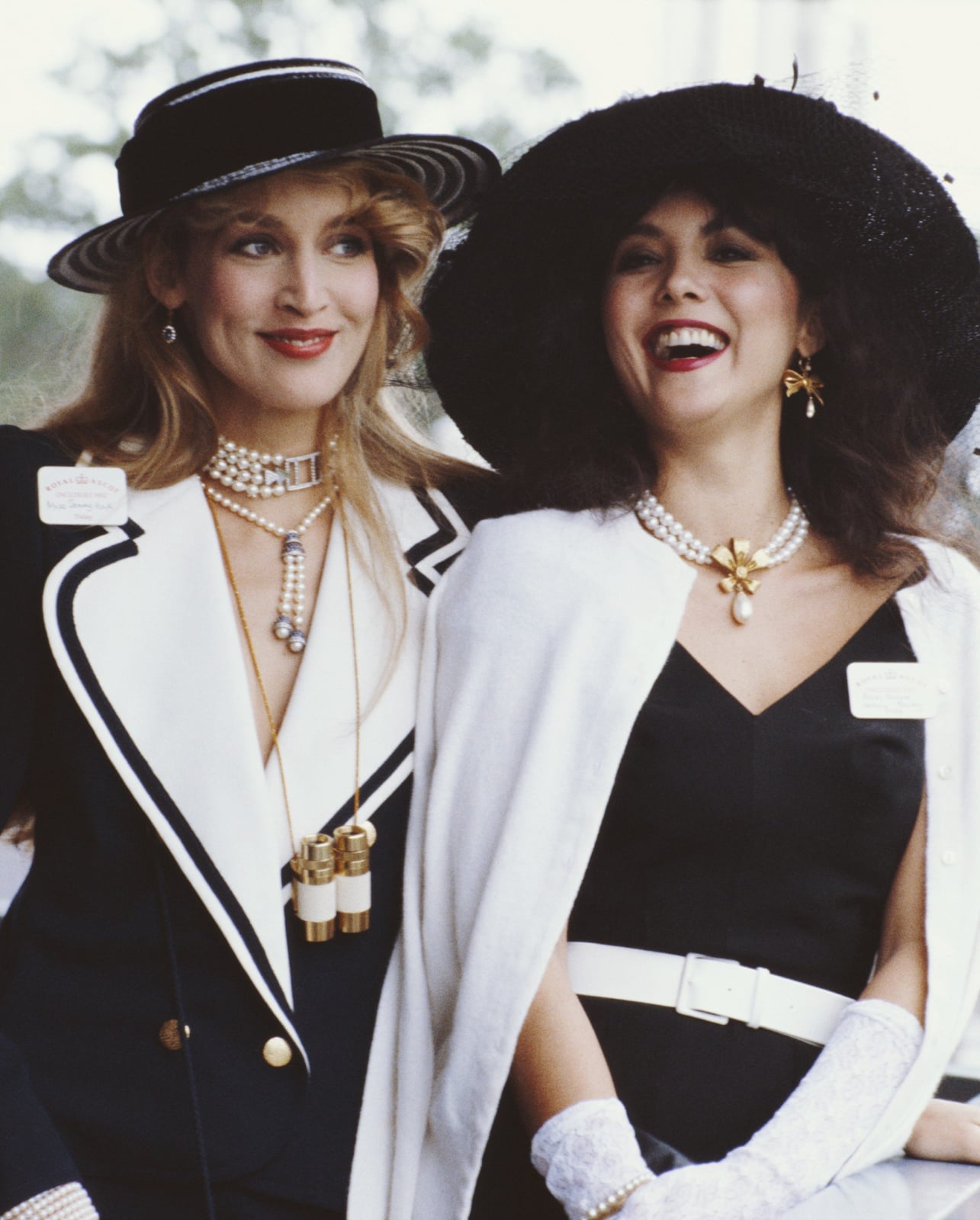Black And White Blazer With Pearl Necklaces — Classy 80s Style