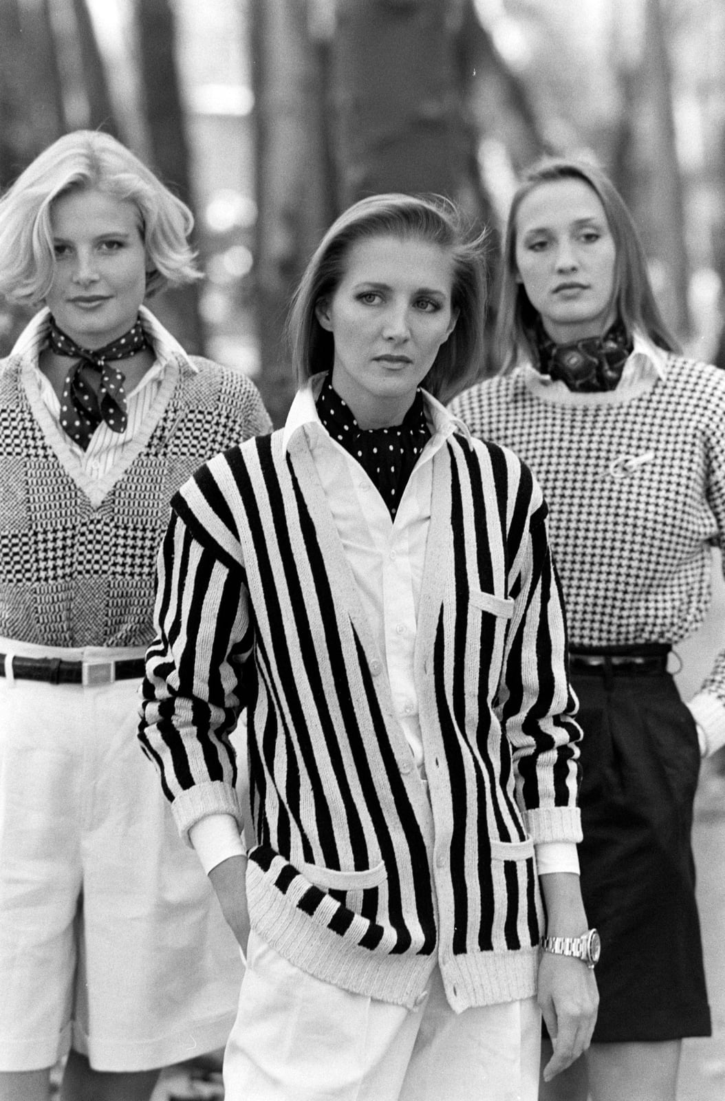Striped Cardigan With Polka Dot Scarf — Classy 80s Style