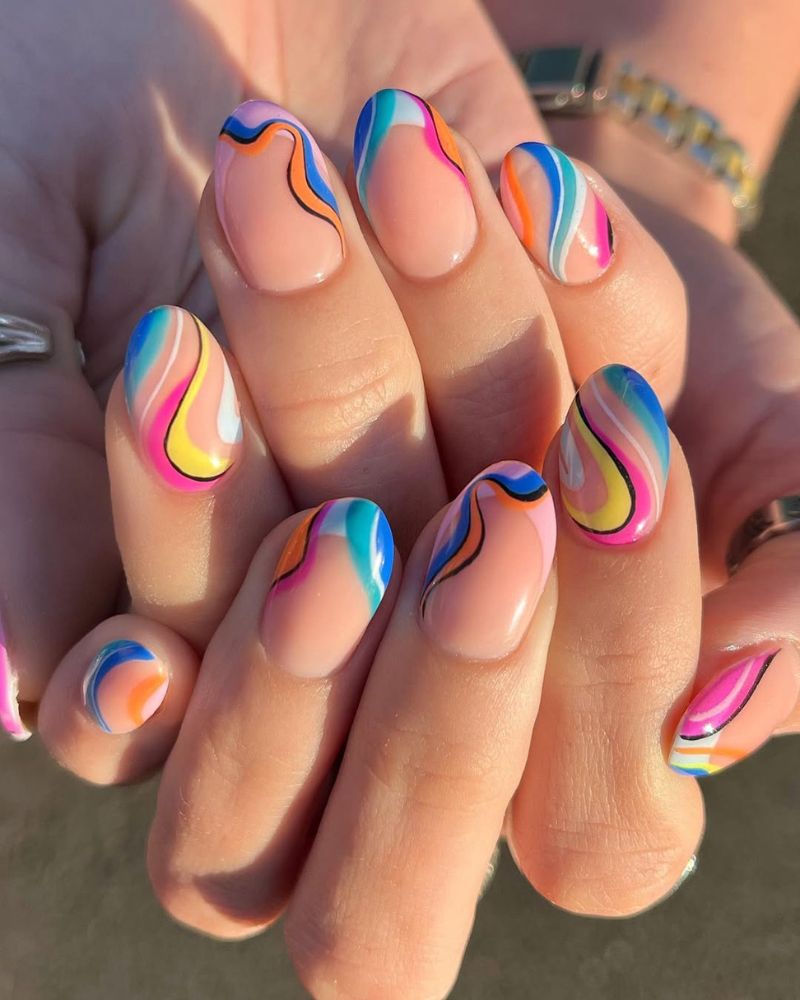 Nude Base Wavy Lines — Classy Abstract Nails