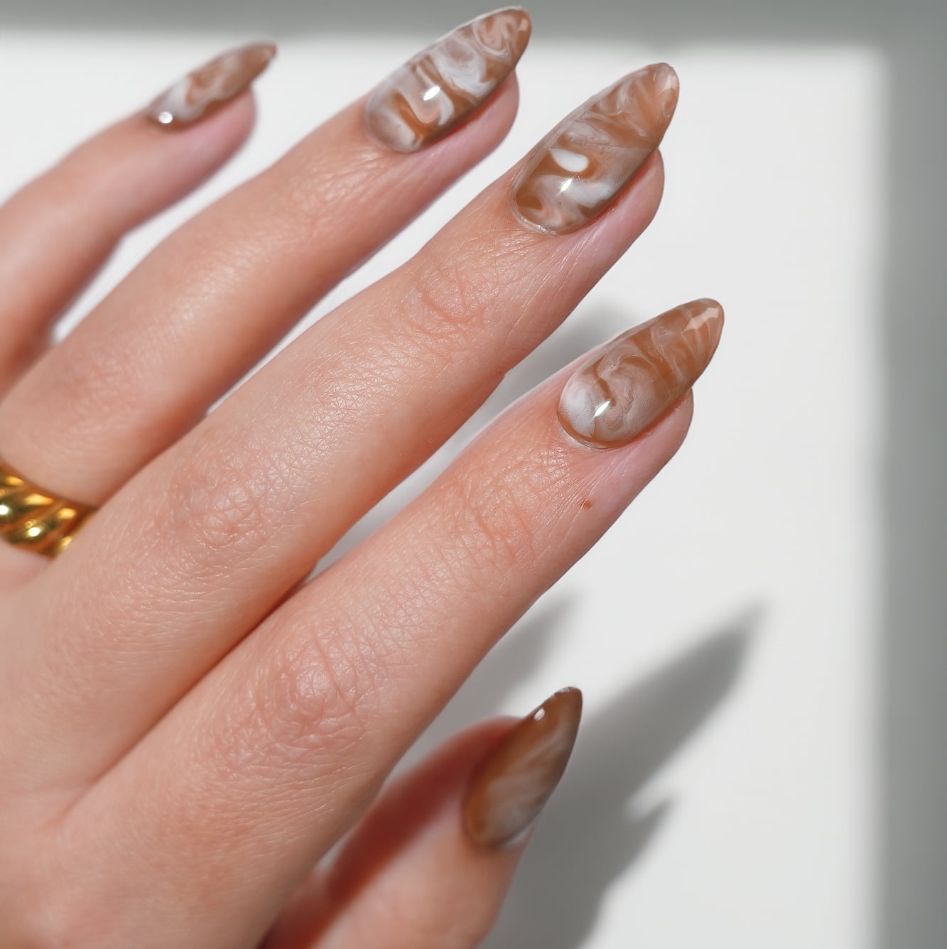 Milky Swirl Marbled Medium Almonds — Classy Abstract Nails
