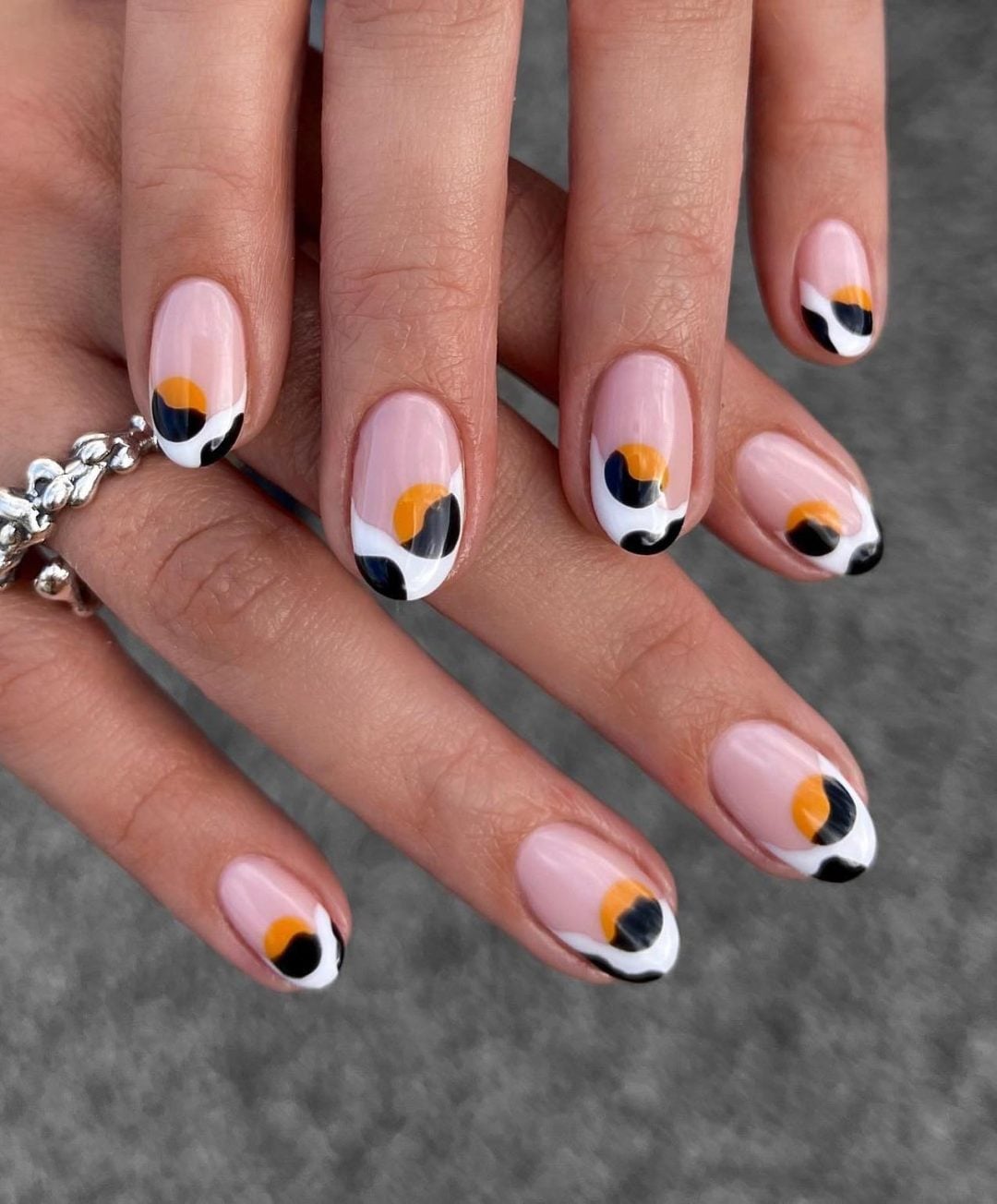 Short Soft Square French with Abstract Edge — Classy Abstract Nails