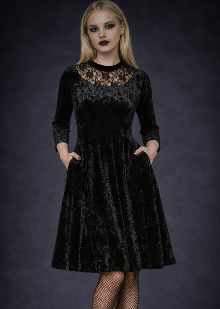 Velvet Gothic Dress With Lace Neckline — Classy Alt Outfits