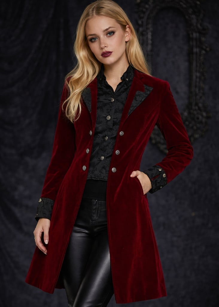 Velvet Statement Coat In Red And Black — Classy Alt Outfits