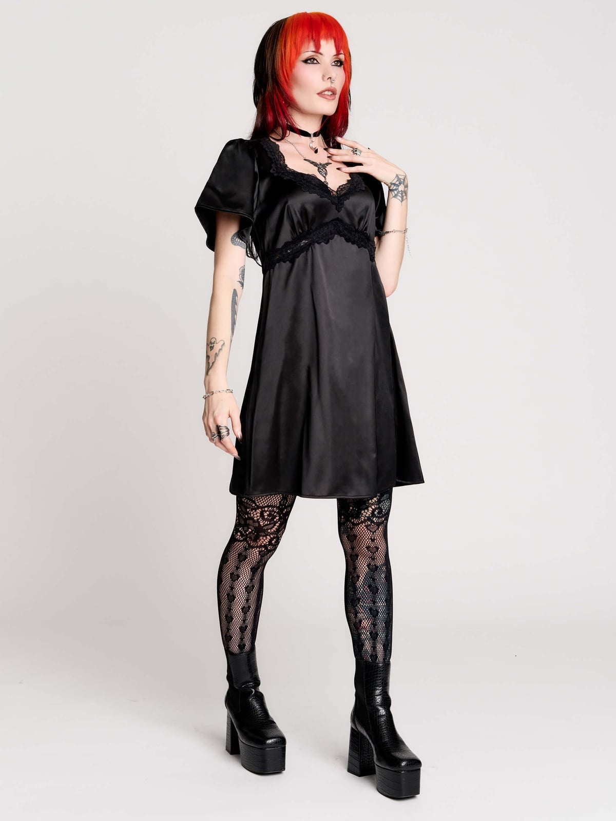 Satin Mini Dress With Lace Trim — Classy Alt Outfits