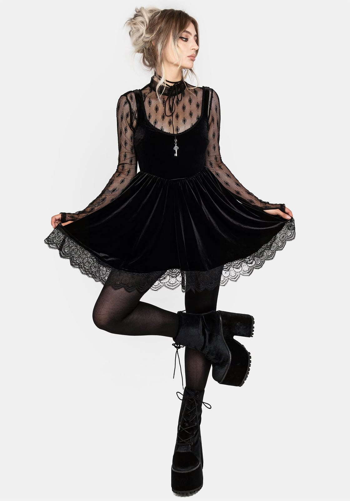 Gothic Mini Dress Over A Sheer Top — Classy Alt Outfits