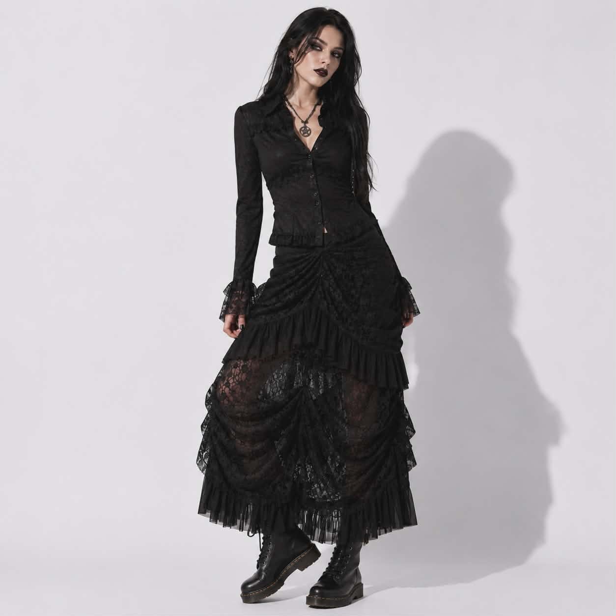 Dramatic Lace Maxi Skirt Ensemble — Classy Alt Outfits