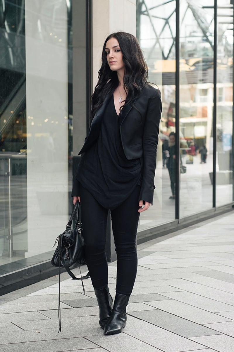 Monochromatic Black With Draped Jacket — Classy Alt Outfits