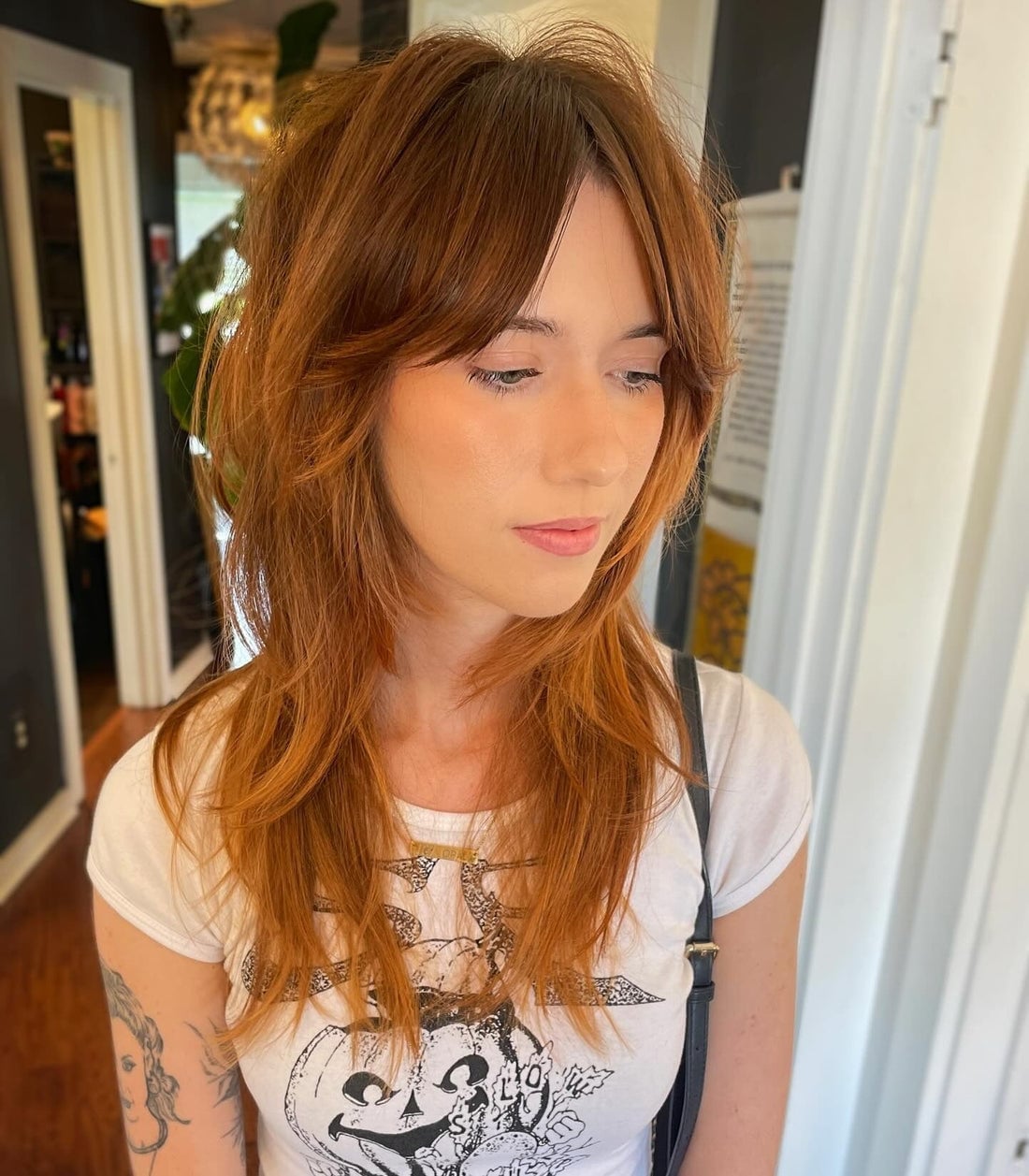 Mid-Back Copper Red Shag With Wispy Bangs — Classy Bangs Style