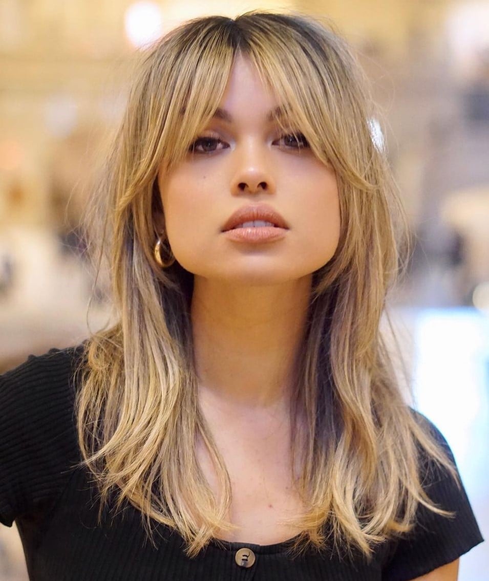 Collarbone Layers With Honey Blonde Curtain Bangs — Classy Bangs Style