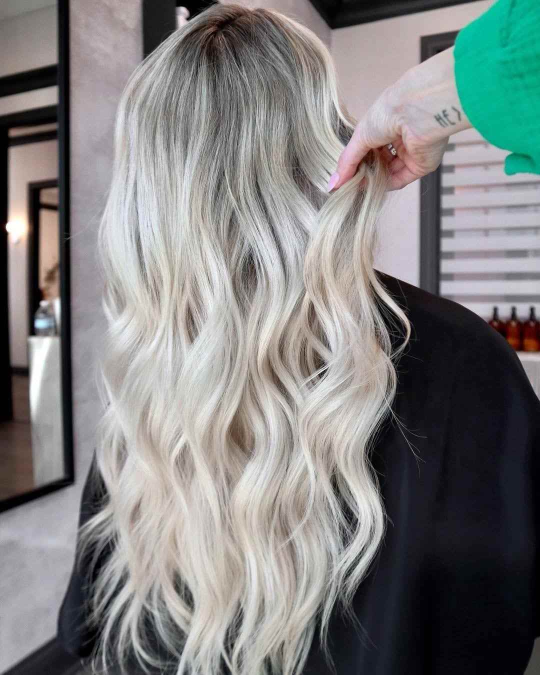 Bright Platinum Blonde Mid-Back Waves Bright Platinum Blonde Mid-Back Waves — Classy Blonde Wavy Hair