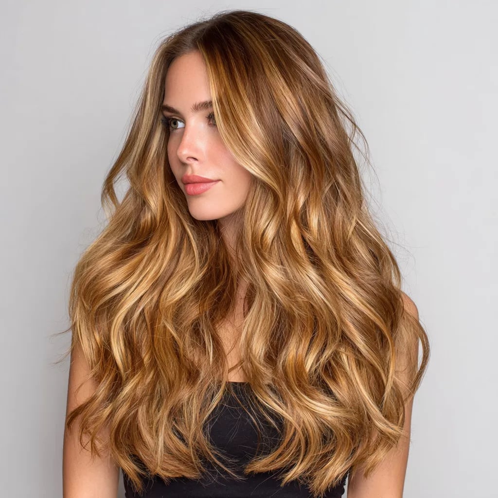 Dimensional Golden Blonde Mid-Back Waves with Side Bangs, Long Layers Dimensional Golden Blonde Mid-Back Waves with Side Bangs, Long Layers — Classy Blonde Wavy Hair