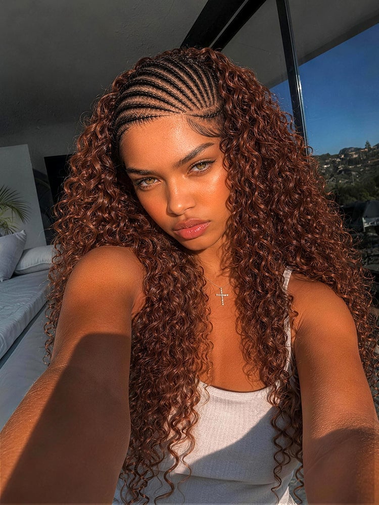 Cornrows with Medium Brown Auburn Highlights Cornrows with Medium Brown Auburn Highlights — Classy Braids Wig