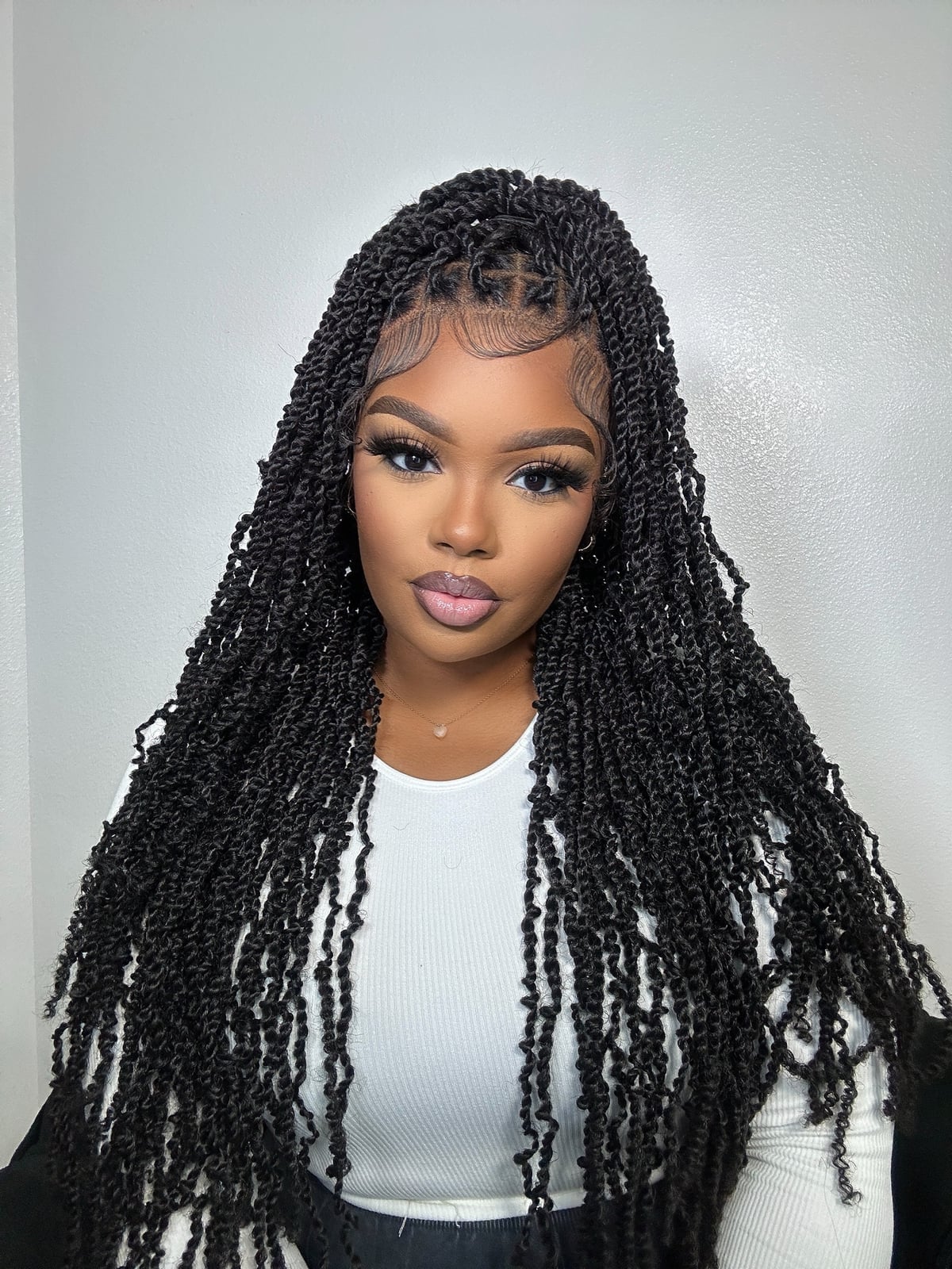 Long Black Passion Twists with Wispy Edges Long Black Passion Twists with Wispy Edges — Classy Braids Wig