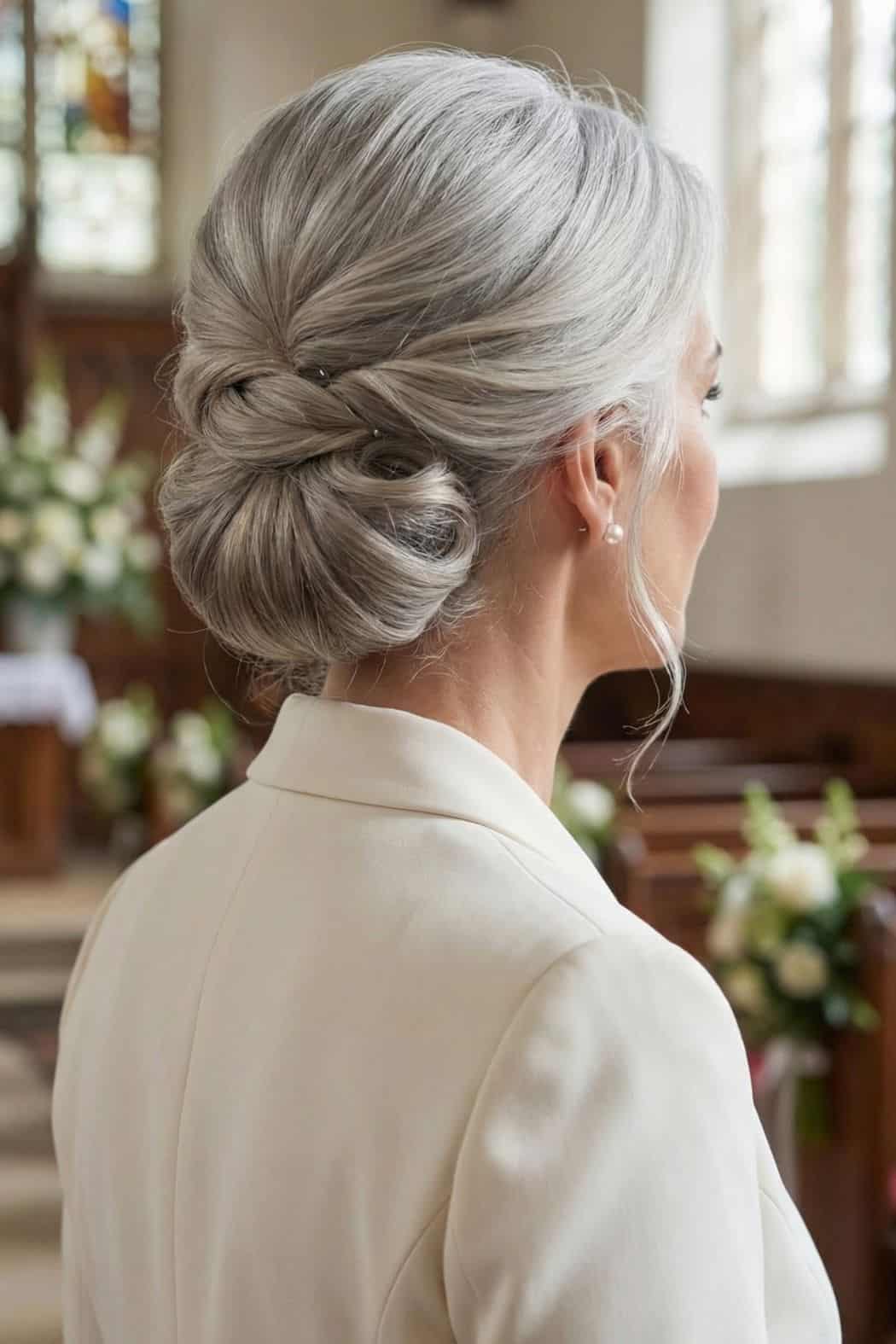 Fine Silver Gray Low Twisted Bun — Classy Bridal Hair