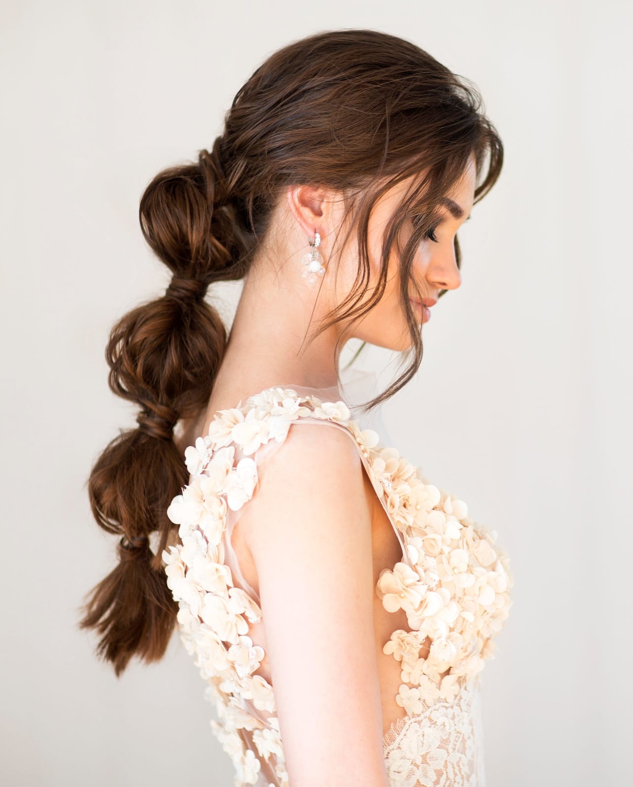 Dark Brown Bubble Ponytail Braid Wispy Bangs — Classy Bridal Hairstyles