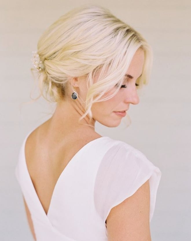 Ash Blonde Loose Low Bun Side-Swept Bangs — Classy Bridal Hairstyles