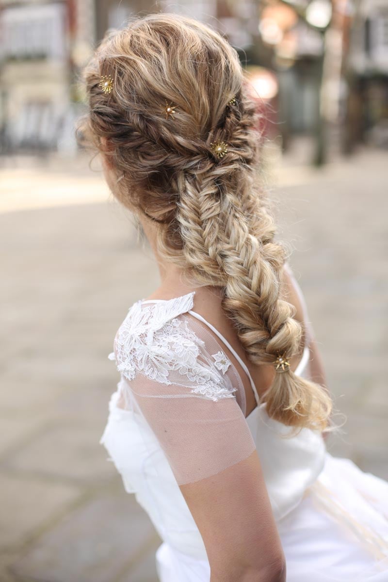 Ash Blonde Fishtail Braid With Hairpins — Classy Bridal Hairstyles