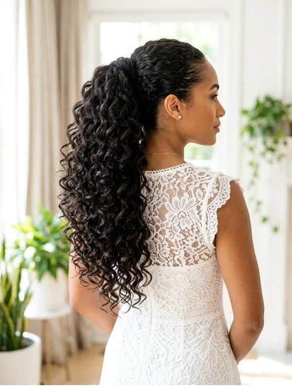 Voluminous Black Curly High Ponytail — Classy Bridal Hairstyles