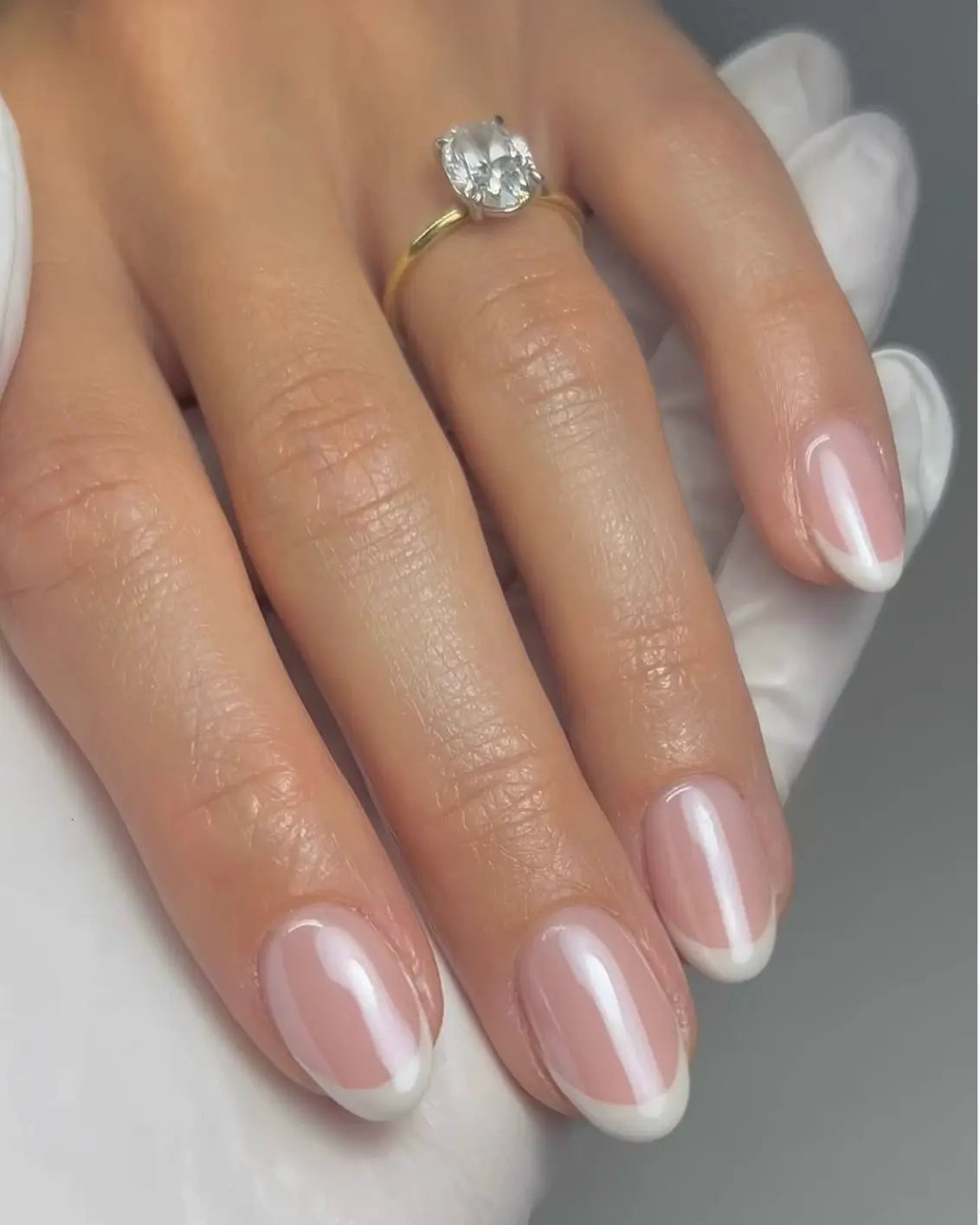 Short Oval Pearlescent French Tip — Classy Bride Nail