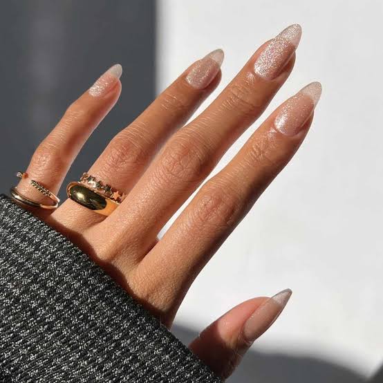 Medium Stiletto Sheer Nude Glitter — Classy Bride Nail