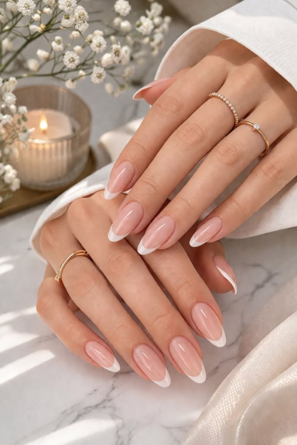 Classic French Manicure Medium Almond — Classy Bride Nail