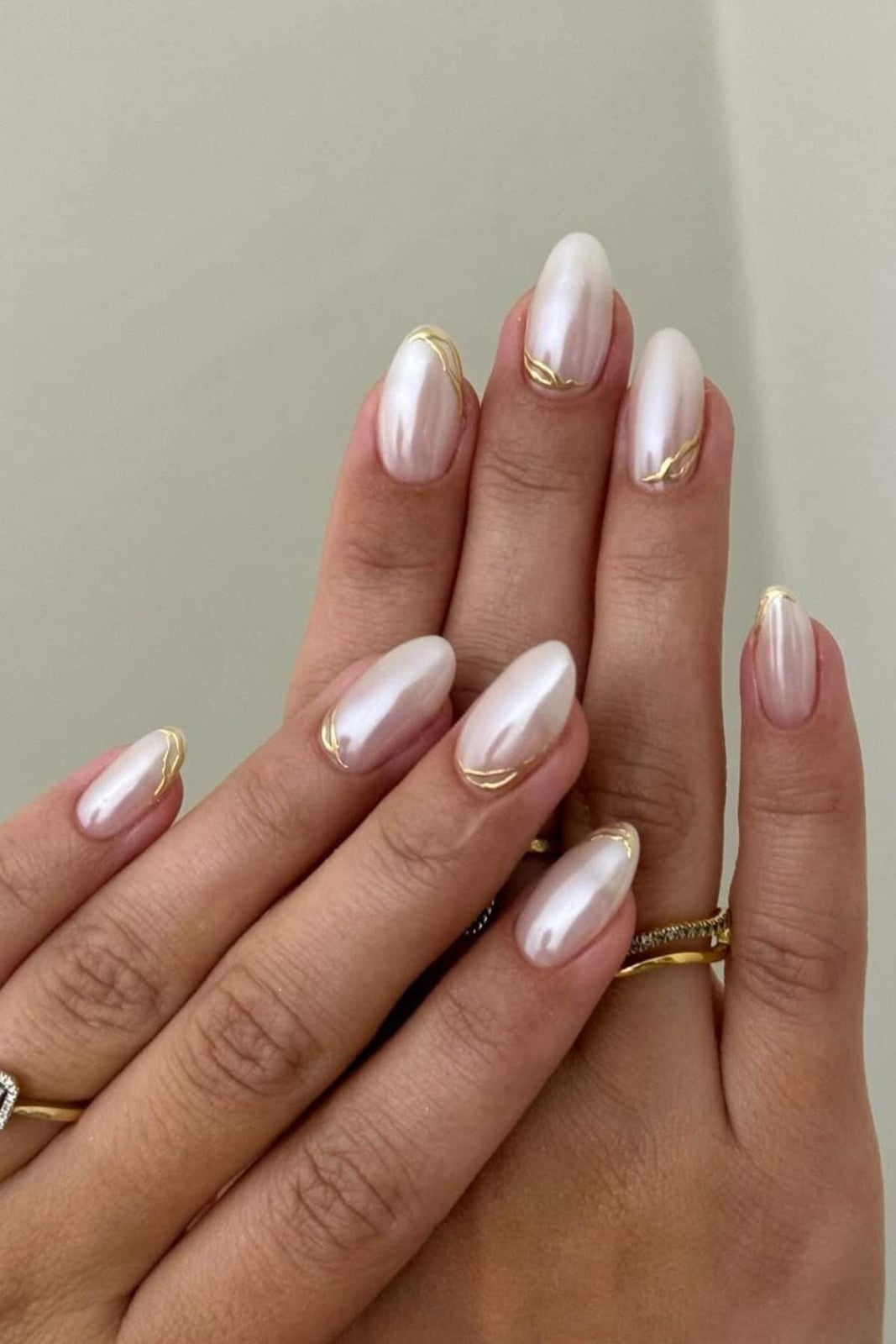 Medium Oval Pearlescent White Gold — Classy Bride Nail