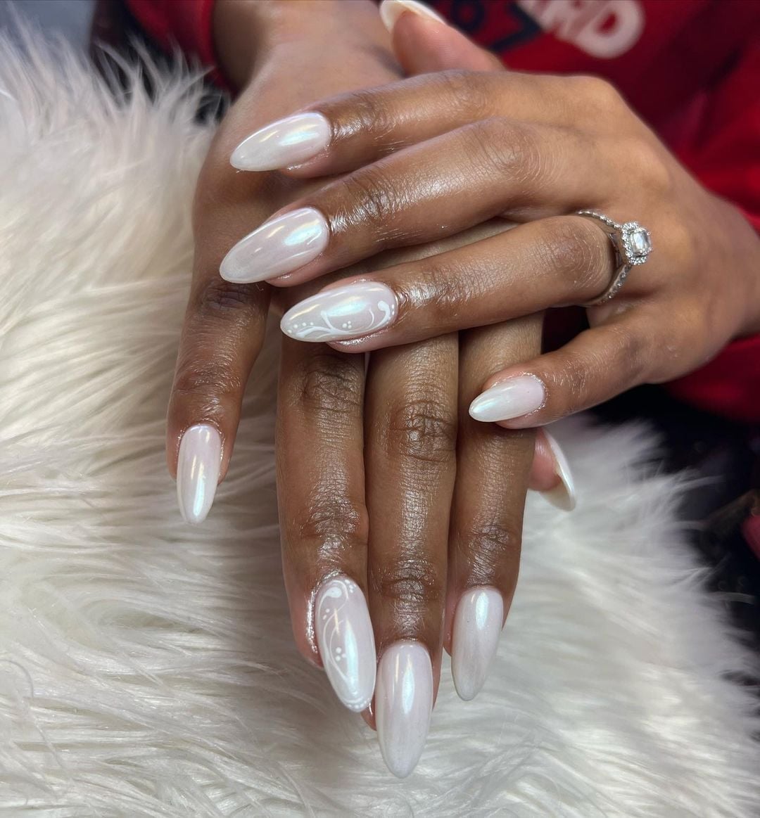 Medium Oval Milky White Swirls — Classy Bride Nail