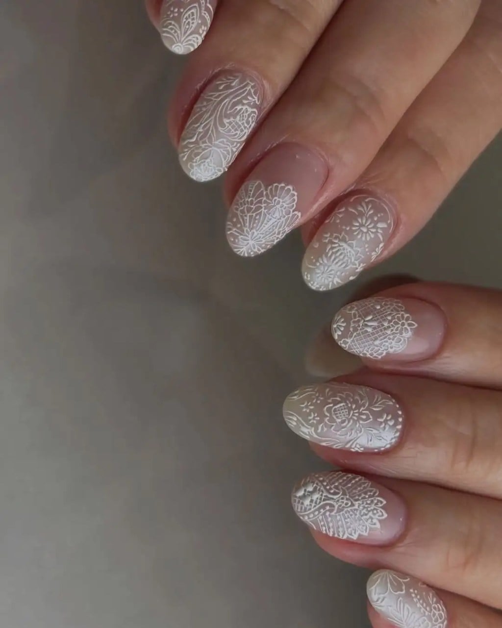 Medium Oval Matte Lace Pattern — Classy Bride Nail