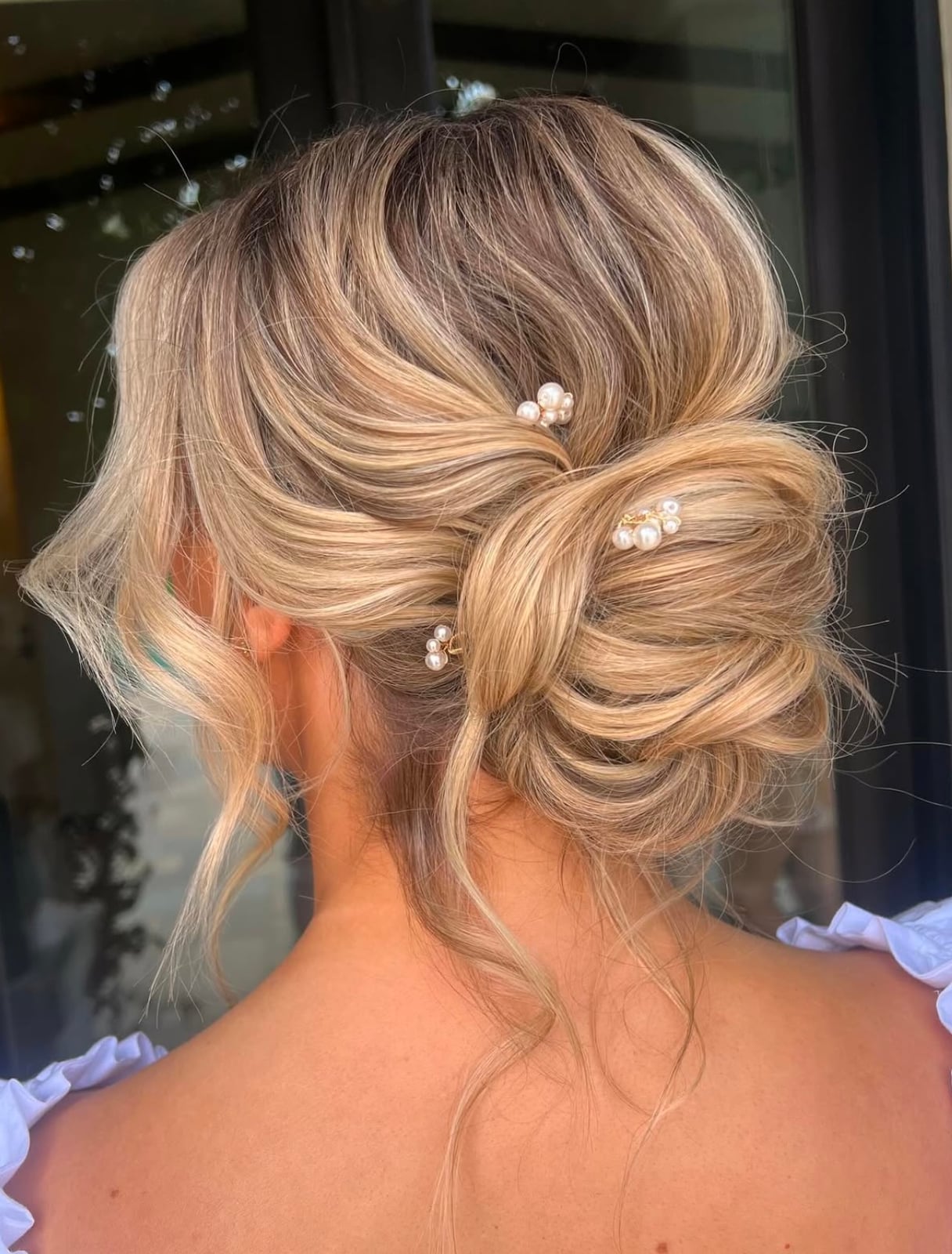 Ash Blonde Textured Updo With Wispy Bangs Ash Blonde Textured Updo With Wispy Bangs — Classy Bridesmaid Hair