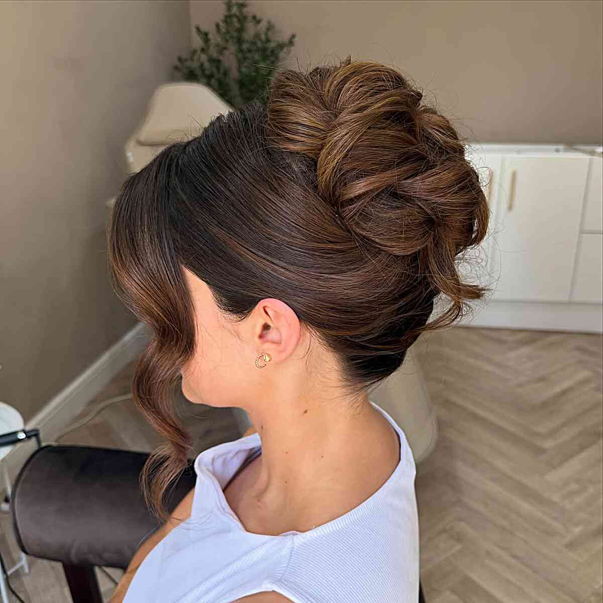 Dark Brown Textured Updo With Side Sweep Dark Brown Textured Updo With Side Sweep — Classy Bridesmaid Hair Updo