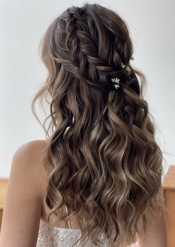 Dark Brown Balayage Half Up Half Down With Braids — Classy Bridesmaid Hairstyles Down